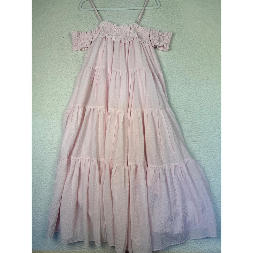 MABLE Dress Womens Medium Pink Smocked Tiered‎ Ruffle Maxi Boho Croquette